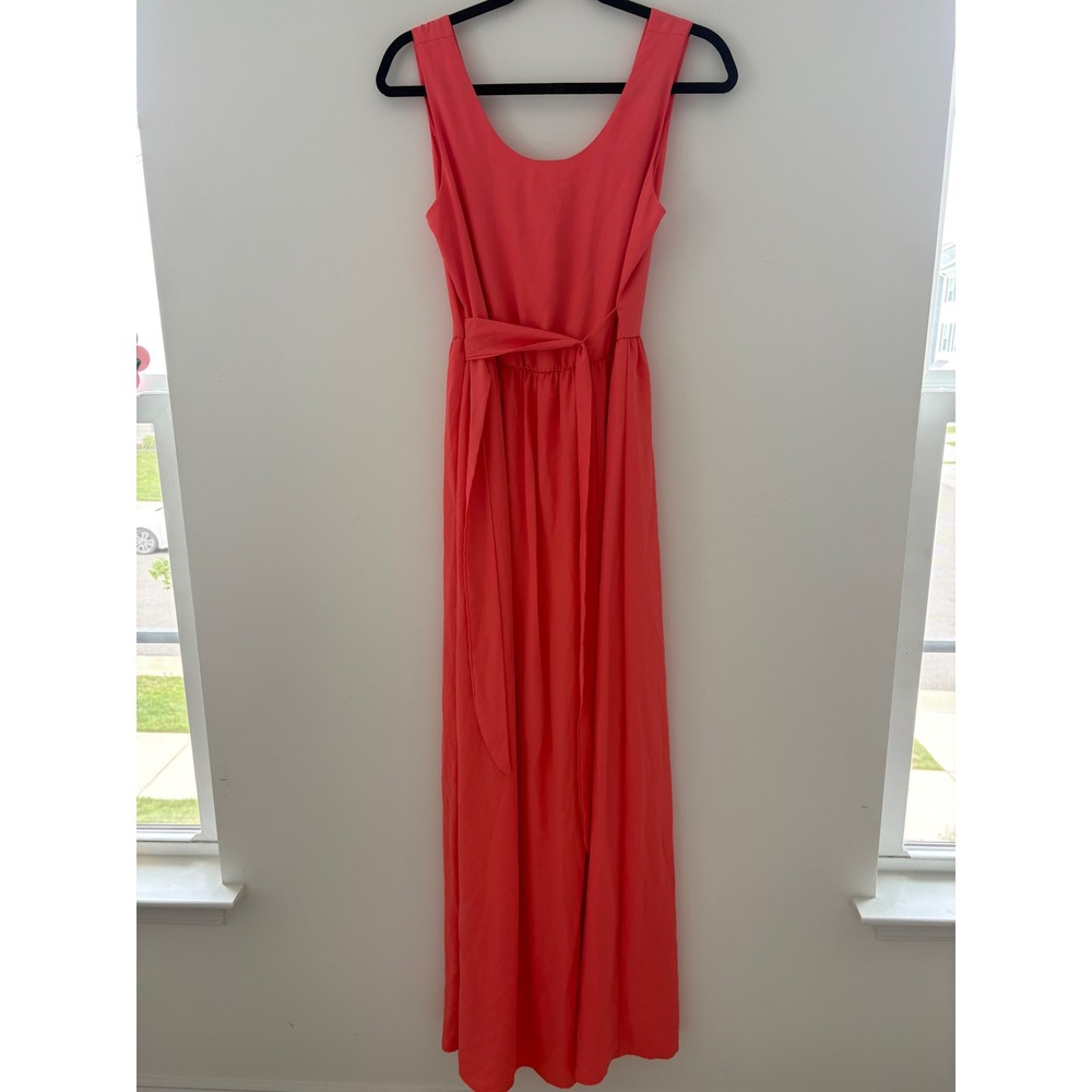 Coral Pink Size Small Sleeveless Scoop Neck‎ Maxi Dress with Tie Waist Belt Long